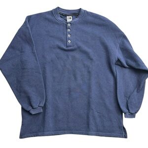 Vintage Russell Athletic USA Made Blue Long Sleeve Henley Sweatshirt XL